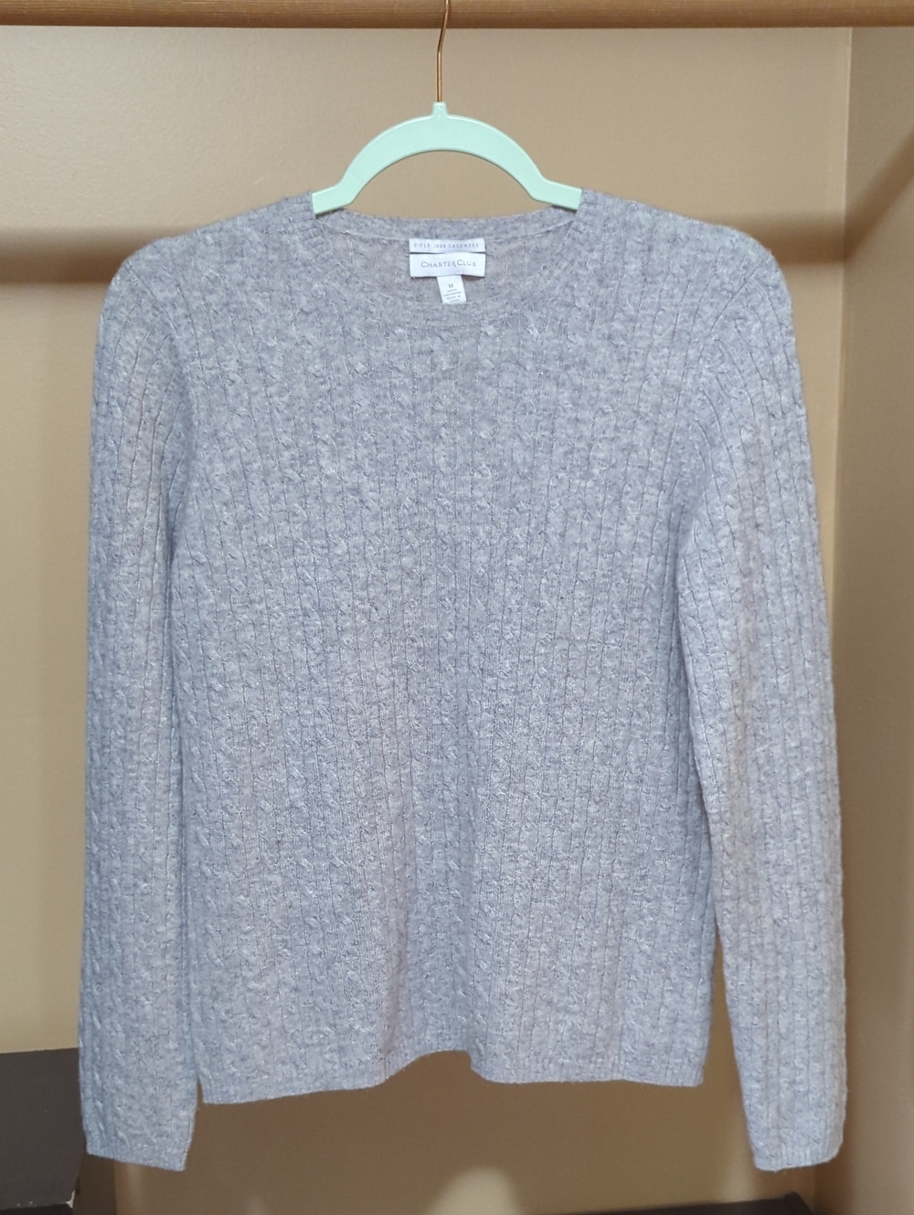 Charter Club Light Heather Gray Cashmere Ribbed Crewneck